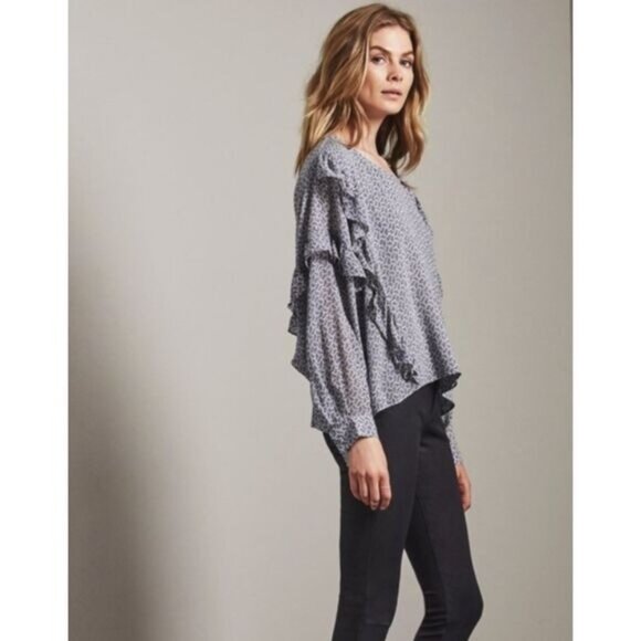 Adriano Goldschmied Womens Ruffle Sleeve Printed Blouse Small Silk/Viscose Soft - Picture 6 of 10